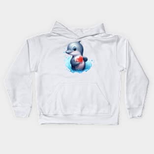 Valentine Dolphin Holding Heart Kids Hoodie